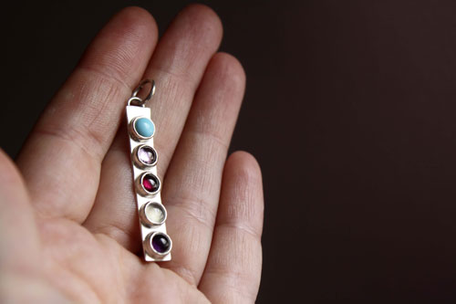 Anuha, family birthstones pendant in silver, turquoise, alexandrite, amethyst, garnet and aquamarine