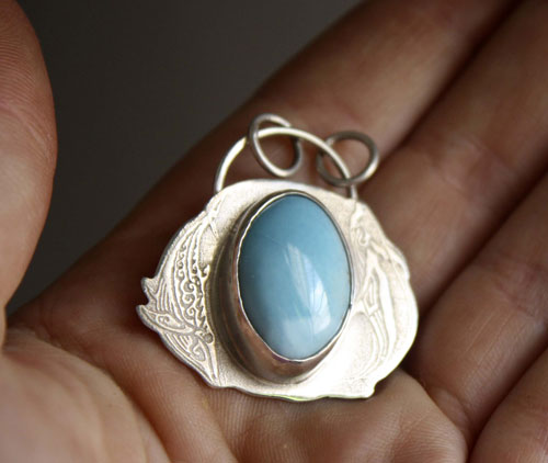 Aquatic ballet, dolphin and whale pendant in sterling silver and larimar