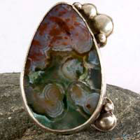 Badala, colorful raindrops ring in silver and ocean jasper