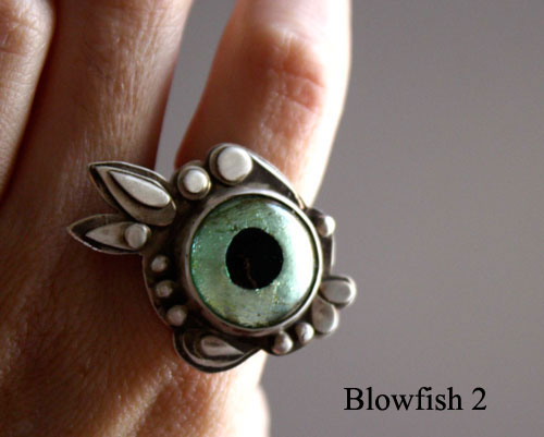 Blowfish 2, Takifugu fish ring in sterling silver