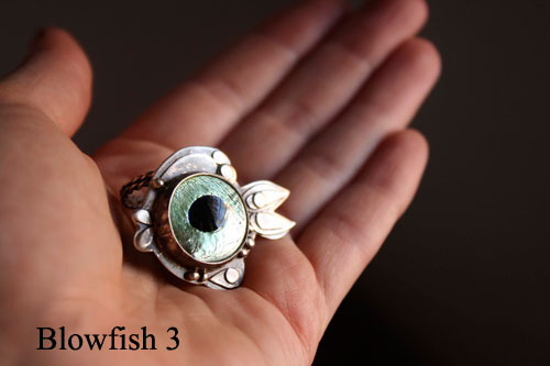 Blowfish 3, Takifugu fish ring in sterling silver