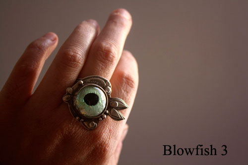 Blowfish 3, Takifugu fish ring in sterling silver