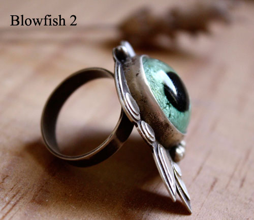 Blowfish 2, Takifugu fish ring in sterling silver