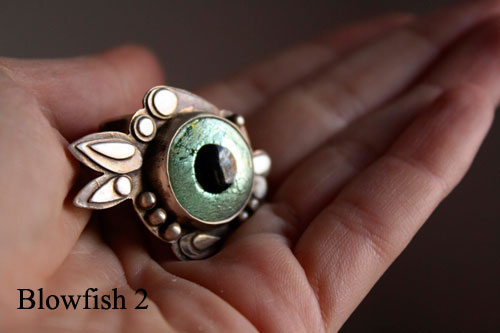 Blowfish 2, Takifugu fish ring in sterling silver