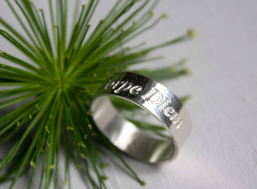 Carpe Diem, latin quotation ring etched in sterling silver