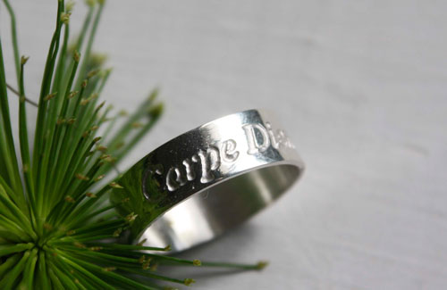 Carpe Diem, latin quotation ring etched in sterling silver