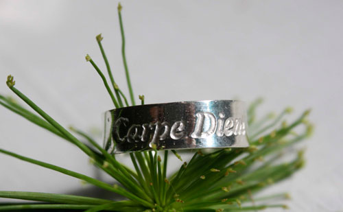 Carpe Diem, latin quotation ring etched in sterling silver