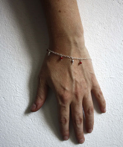 Coral, coral reef anklet and bracelet in silver and red coral