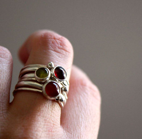 Fig leaf, sterling silver peridot ring