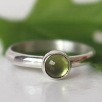 Fig leaf, sterling silver peridot ring