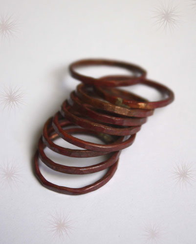 Fire copper, raw hammered copper stacking ring