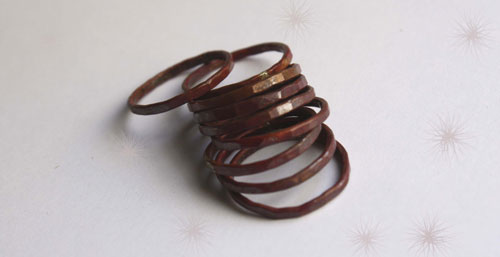 Fire copper, raw hammered copper stacking ring