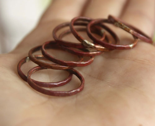 Fire copper, raw hammered copper stacking ring