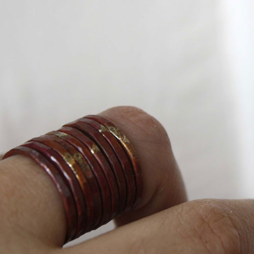 Fire copper, raw hammered copper stacking ring