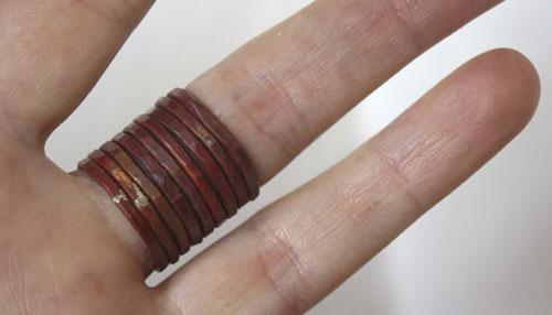 Fire copper, raw hammered copper stacking ring