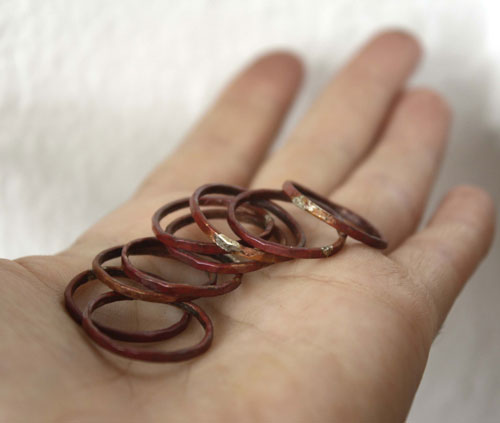 Fire copper, raw hammered copper stacking ring