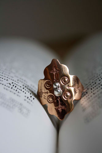 Fire rose, medieval ring in copper and sterling silver