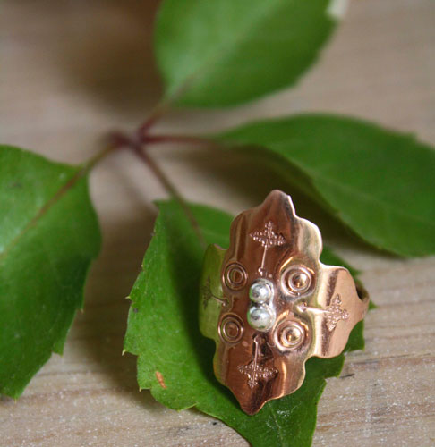 Fire rose, medieval ring in copper and sterling silver