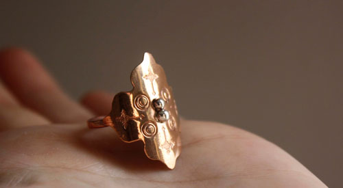 Fire rose, medieval ring in copper and sterling silver