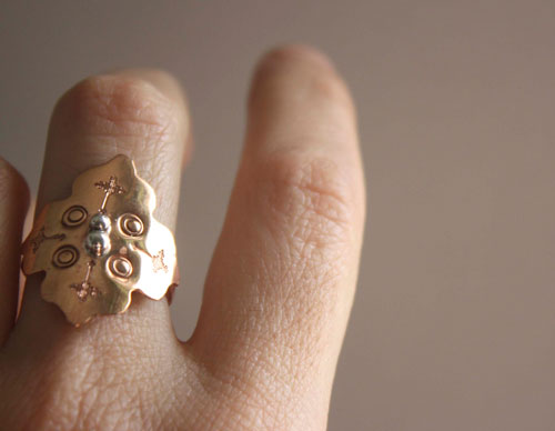 Fire rose, medieval ring in copper and sterling silver