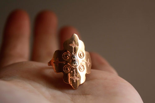 Fire rose, medieval ring in copper and sterling silver