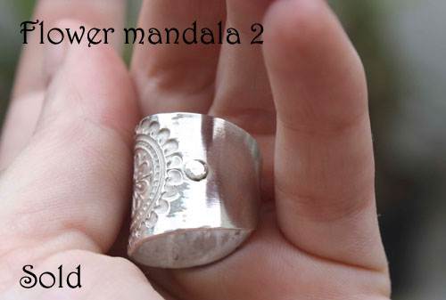 Flower mandala 2, Buddhist-inspired ring in sterling silver