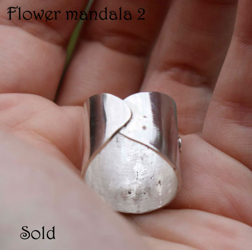 Flower mandala 2, Buddhist-inspired ring in sterling silver