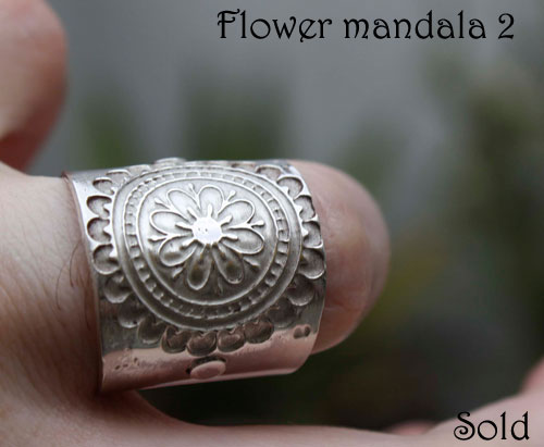 Flower mandala 2, Buddhist-inspired ring in sterling silver