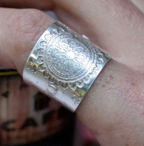 Flower mandala, Buddhist-inspired ring in sterling silver