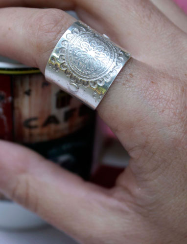 Flower mandala, Buddhist-inspired ring in sterling silver