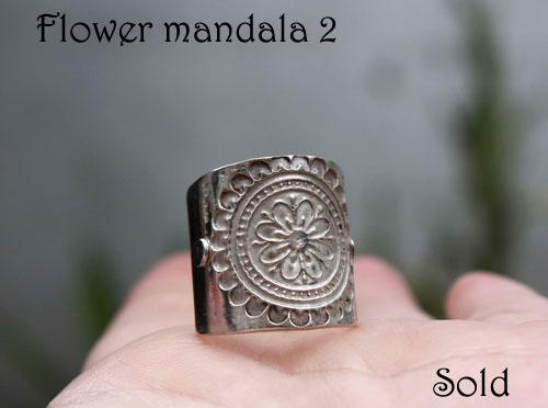 Flower mandala 2, Buddhist-inspired ring in sterling silver