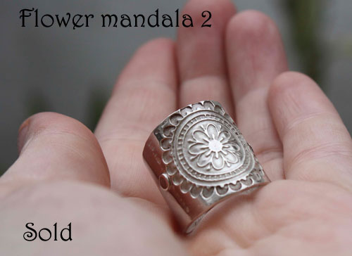 Flower mandala 2, Buddhist-inspired ring in sterling silver