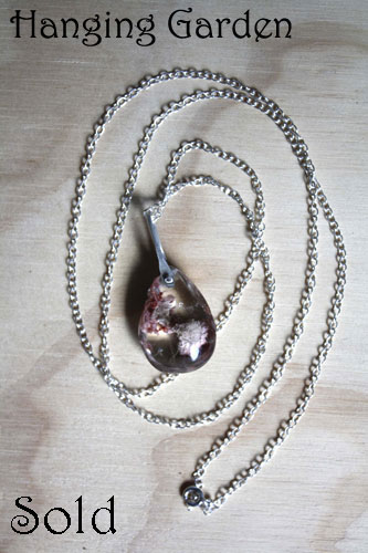 Hanging garden, babylonian mystery necklace and pendant in silver and phantom quartz