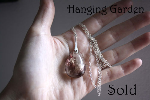 Hanging garden, babylonian mystery necklace and pendant in silver and phantom quartz