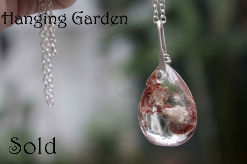 Hanging garden, babylonian mystery necklace and pendant in silver and phantom quartz