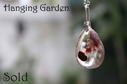 Hanging garden, babylonian mystery necklace and pendant in silver and phantom quartz