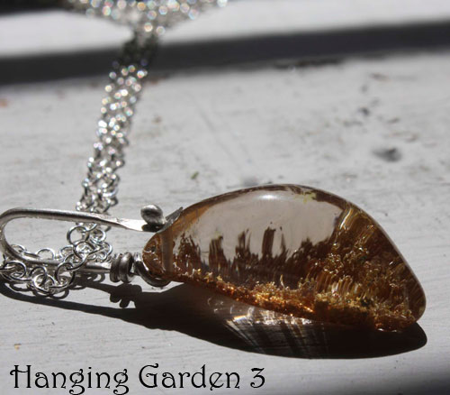 Hanging garden 3, Babylonian mystery necklace and pendant in sterling silver and phantom quartz