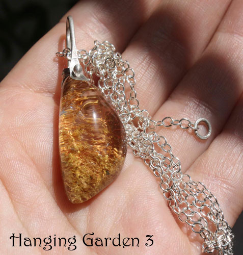 Hanging garden 3, Babylonian mystery necklace and pendant in sterling silver and phantom quartz