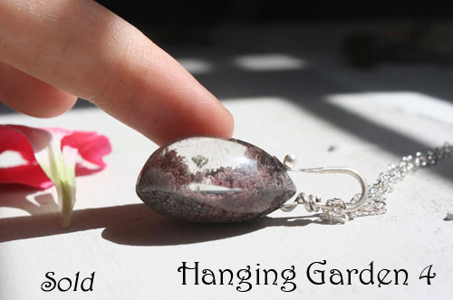 Hanging garden 4, Babylonian mystery necklace and pendant in sterling silver and phantom quartz