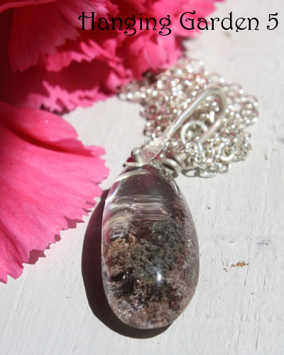 Hanging garden 5, Babylonian mystery necklace and pendant in sterling silver and phantom quartz