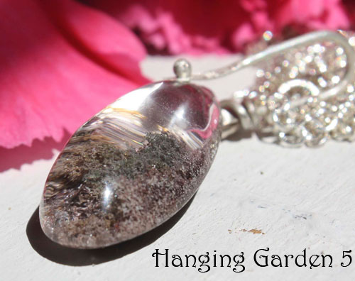 Hanging garden 5, Babylonian mystery necklace and pendant in sterling silver and phantom quartz