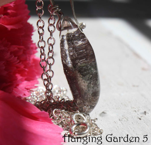 Hanging garden 5, Babylonian mystery necklace and pendant in sterling silver and phantom quartz