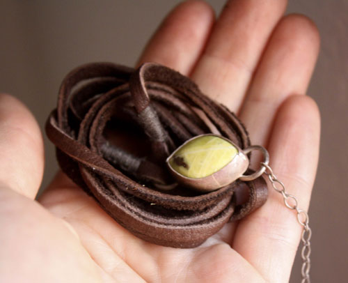 Hemere, greek light bracelet in sterling silver, leather and lemon jade