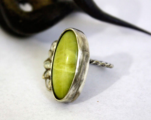 Hijau, tropical vegetation ring in sterling silver and aventurine