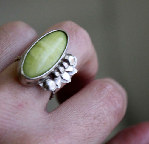 Hijau, tropical vegetation ring in sterling silver and aventurine