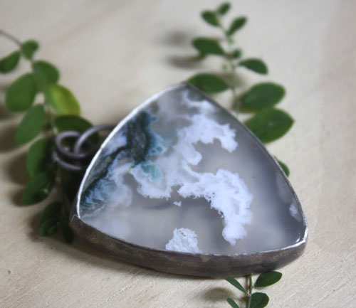 Ice earth, floe pendant in sterling silver and moss agate