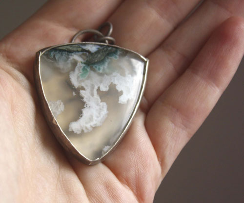 Ice earth, floe pendant in sterling silver and moss agate