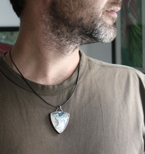 Ice earth, floe pendant in sterling silver and moss agate