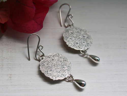 Ishaia, mandala earrings in sterling silver