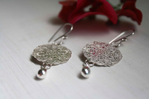 Ishaia, mandala earrings in sterling silver